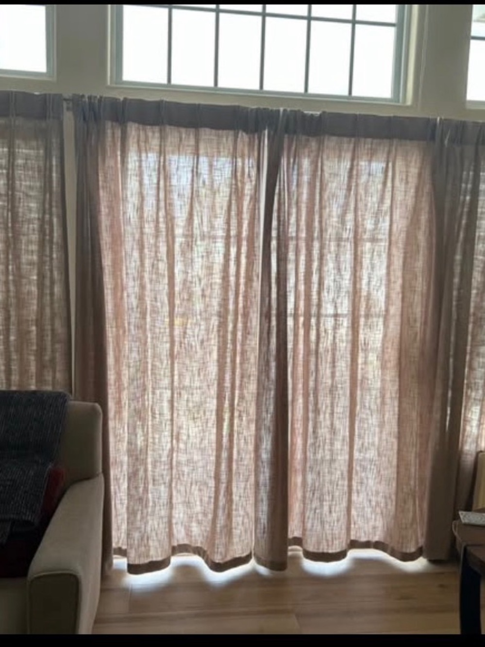 Neutral Tan Linen Blend Semi-Sheer Curtain Panels (2), Pinch Pleated